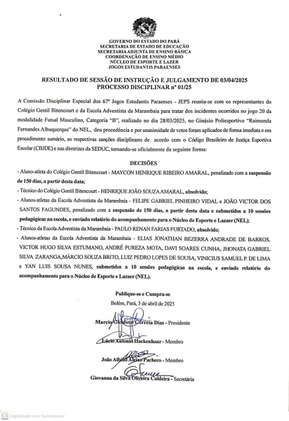 Foto: RESULTADO PROCESSO DISICPLINAR Nº 01/2025