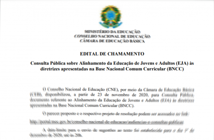 Foto: Consulta Pública sobre o alinhamento da EJA às diretrizes apresentadas na Base Nacional Comum Curricular (BNCC).