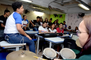 Foto: A Escola Estadual de Ensino Fundamental e Médio Eneida de Moraes localizada no bairro de Águas Lindas em Ananindeua, é diferenciada das demais no município e até mesmo da capital paraense não só pela grande estrutura, mas por possuir dentro da escola a musicalidade que começa desde o sexto ano | Fotógrafo: Rai Pontes